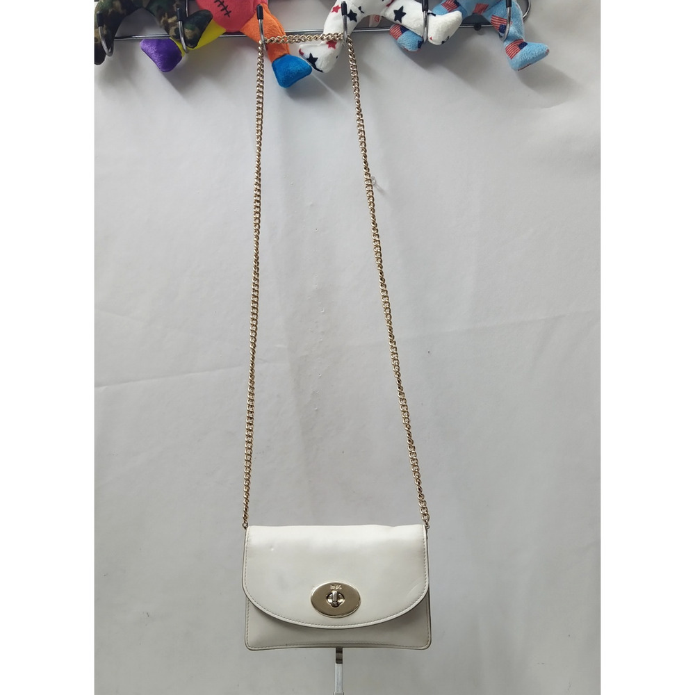 Coach Ivory Leather Chain Strap Turnlock Flap Closure Crossbody Bag - Picture 3 of 16